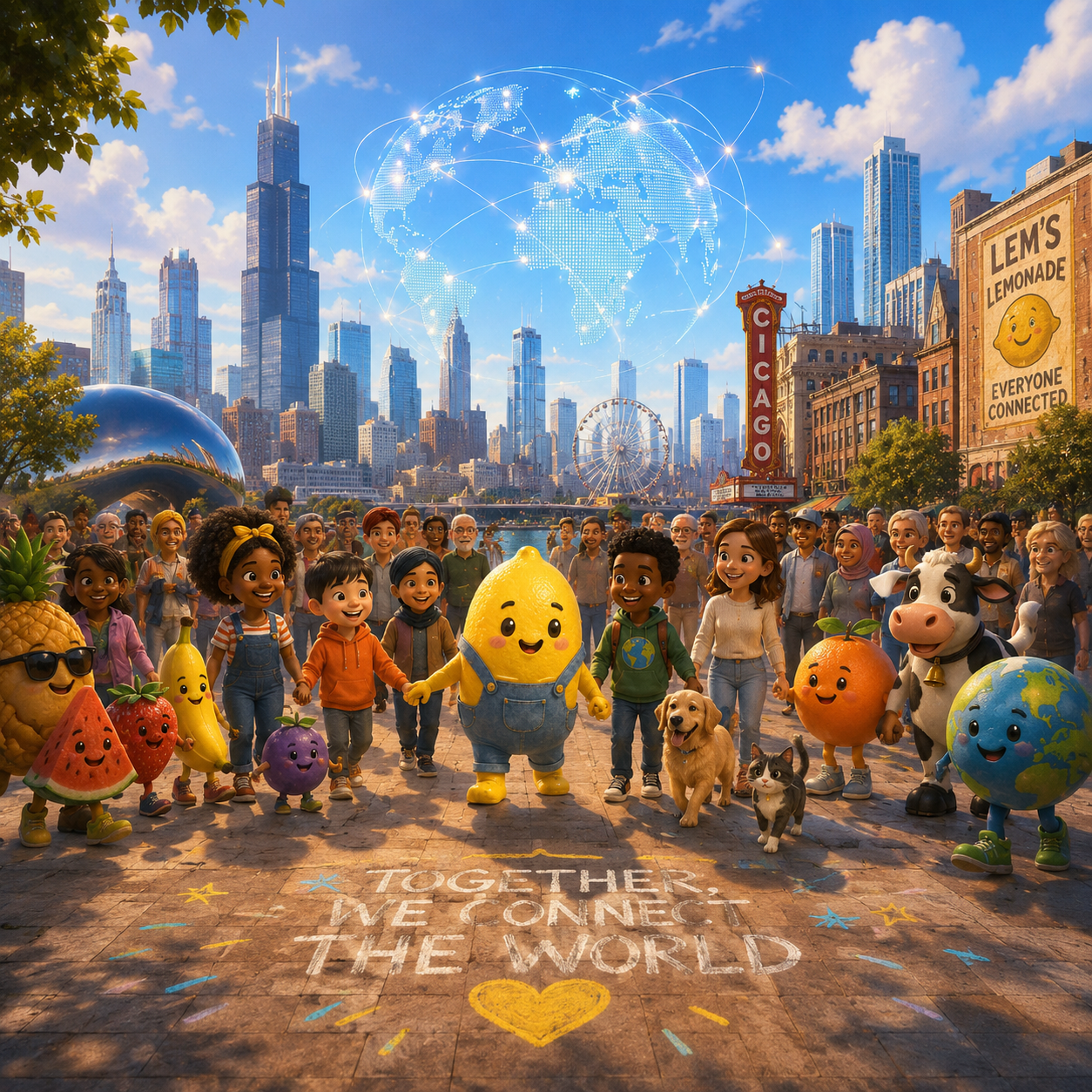 World peace scene with everyone holding hands